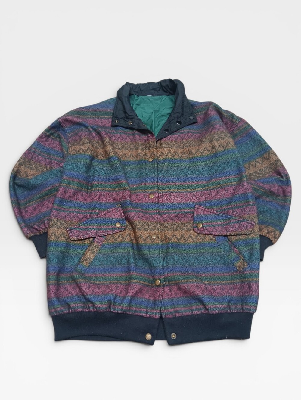 90s Current Seen Fleece Patterned Reversible Bomber Wind Jacket XL